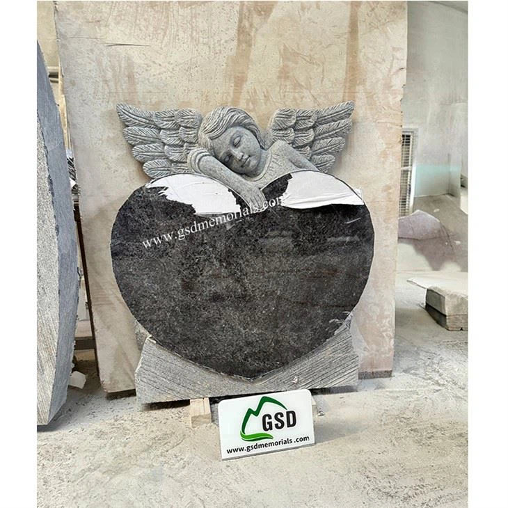 Bahama Blue Popular Cherub Carving Heart Headstone